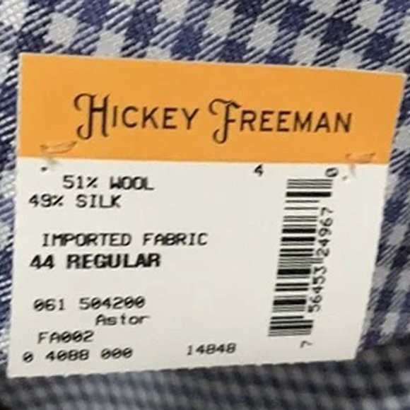 NEW $1195 Hickey Freeman Sportcoat!  US 44  Wool & Silk  Blue Check  Made in USA - Picture 5 of 5